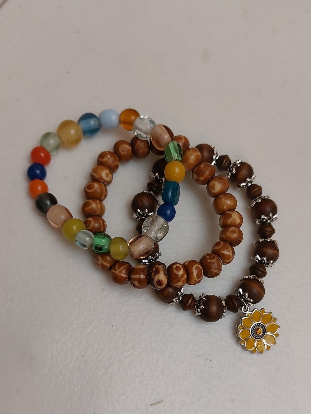 Lot Of 3 Stretch Bracelets Mixed Media Assorted Beads 6.25 Inches Around